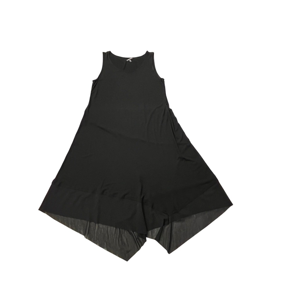 Eileen Fisher Tank Knit Dress‎ Womens PL Black Lagenlook Sheer Handkerchief Hem